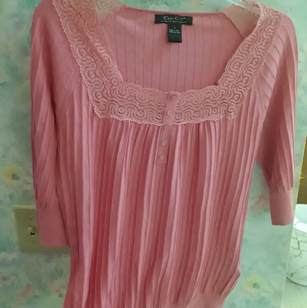 Blush Pink Coral Button Boho Top C'est City L